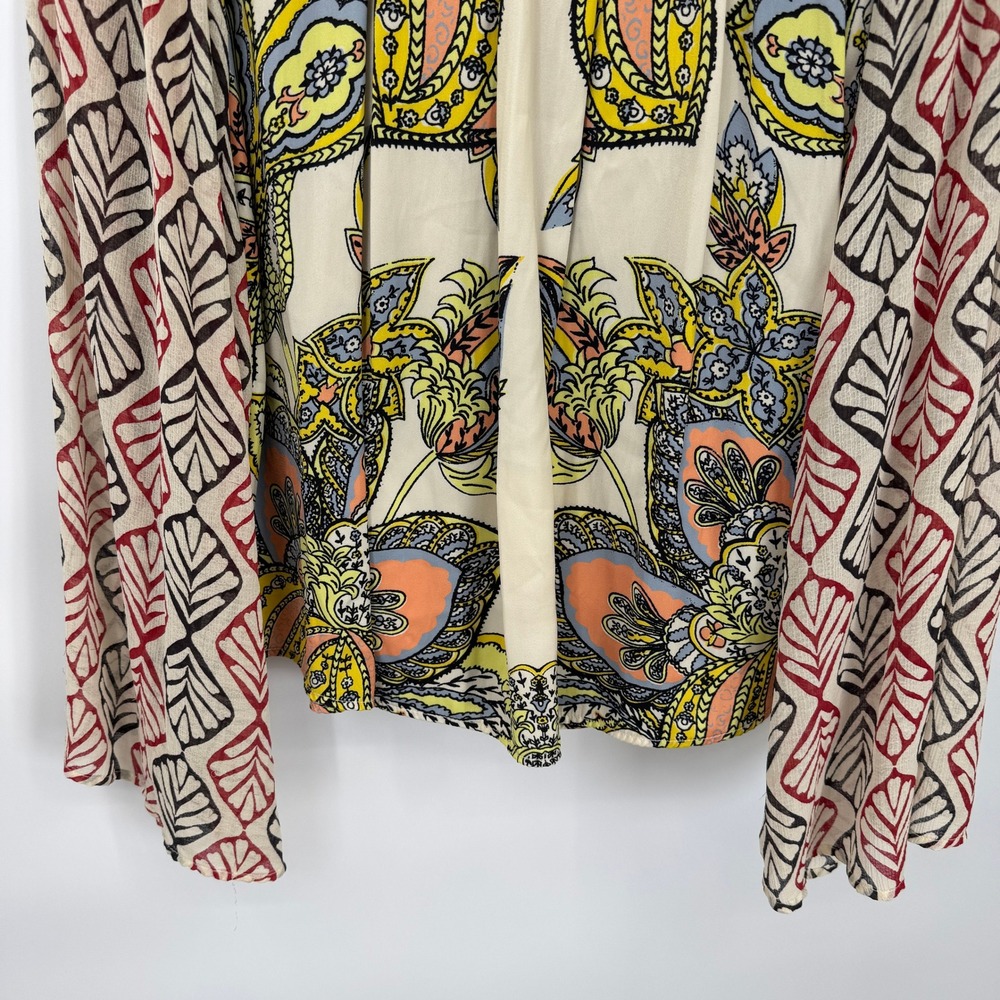 Free People Mixed Print Cowl Neck Blouse Womens Medium Red Cream Hippie Boho - Picture 8 of 13